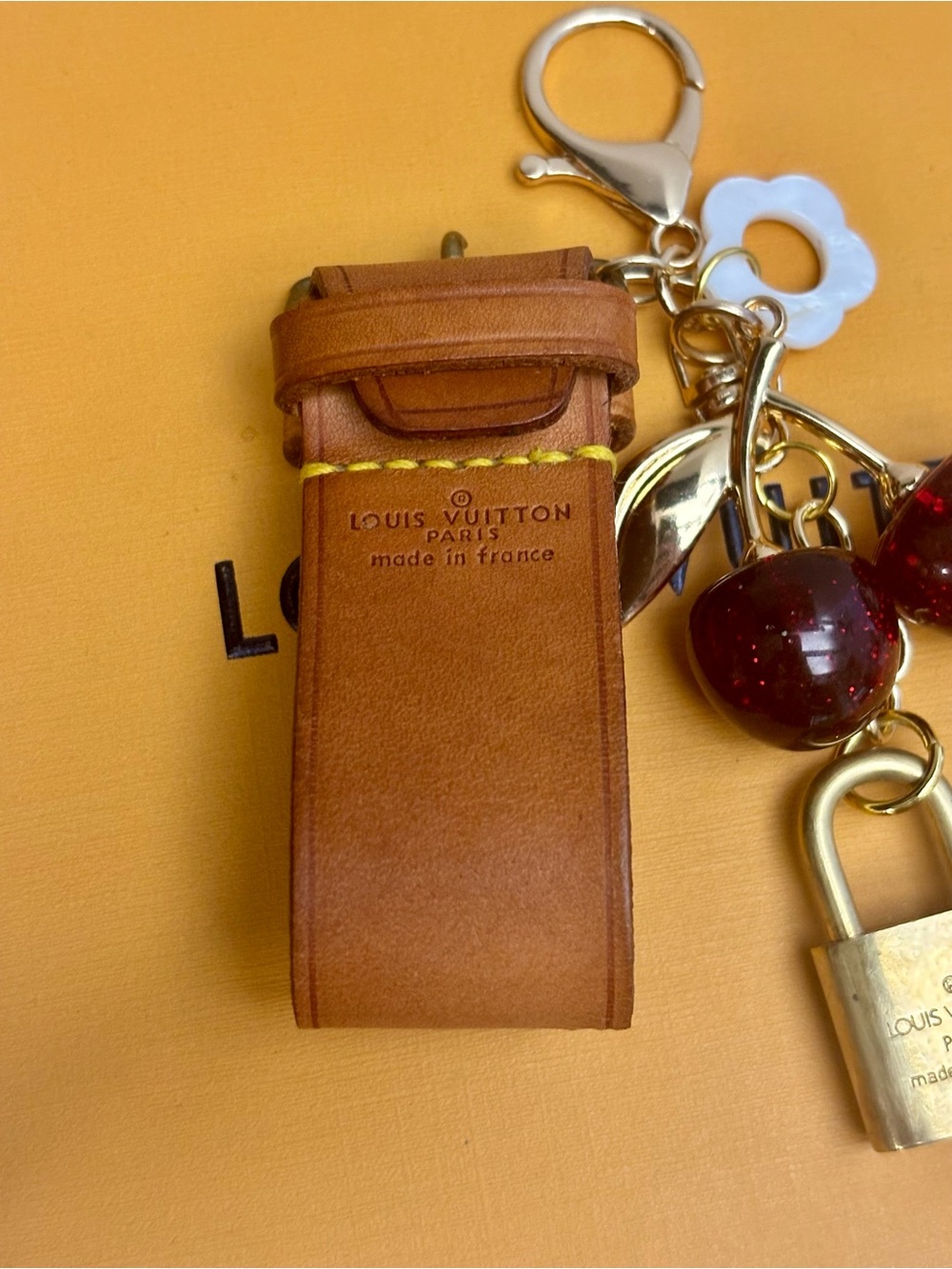 Louis Vuitton Brass Lock, LV Poignet, Red Cherry, Clover Bag Charm, 5.25 in. - Picture 3 of 6